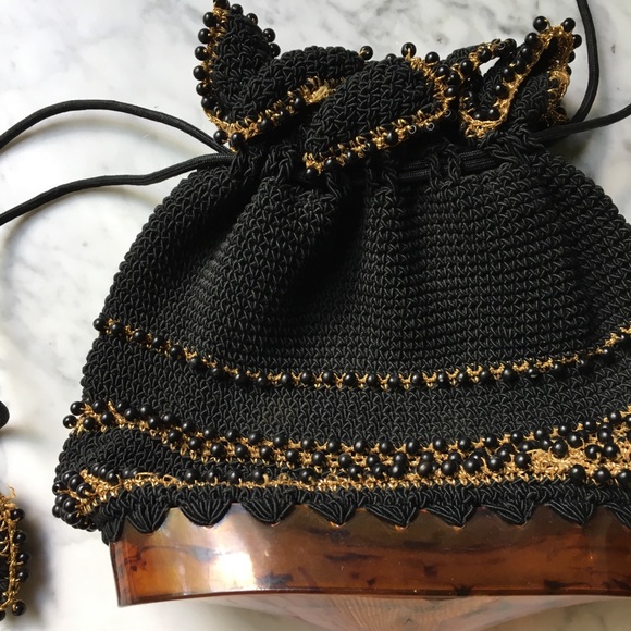 SOLD : VTG 40s Crochet & Bakelite Drawstring Purse - Picture 4 of 5